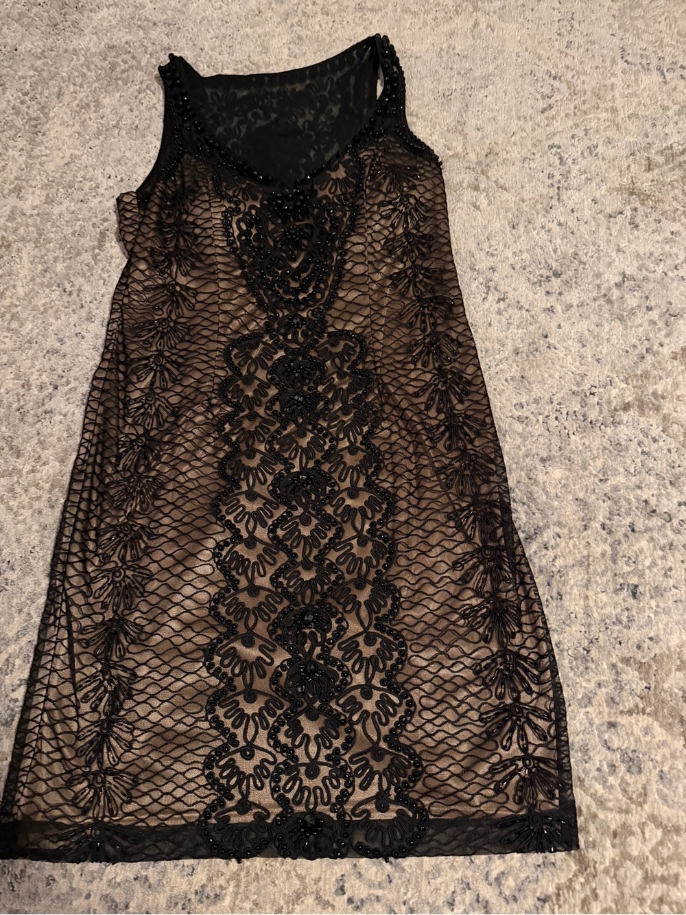 Sue Wong Black Beaded Lace Chemise cocktail dress